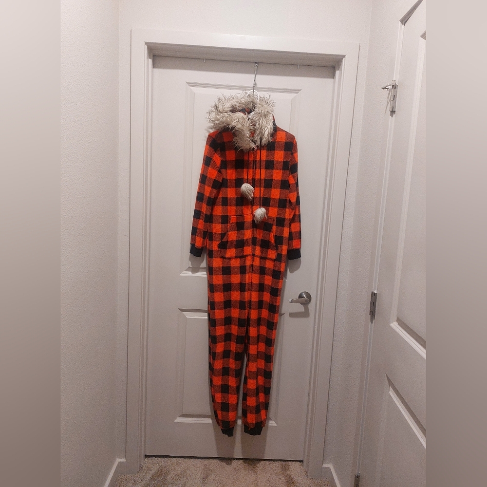 Red and Black Plaid Hooded Onesie